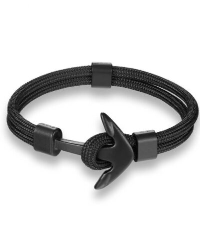 Bracelet en corde tissée motif Ancre marine noir